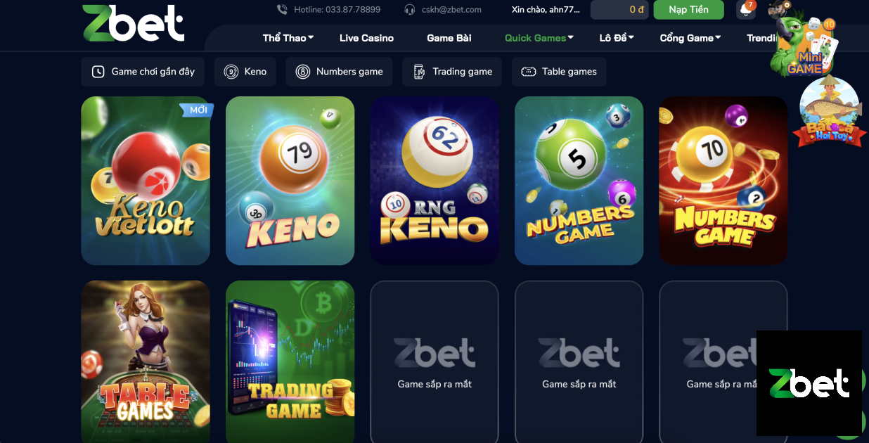 MINI GAME ZBET - CASINO ZBET - NHÀ CÁI ZBET