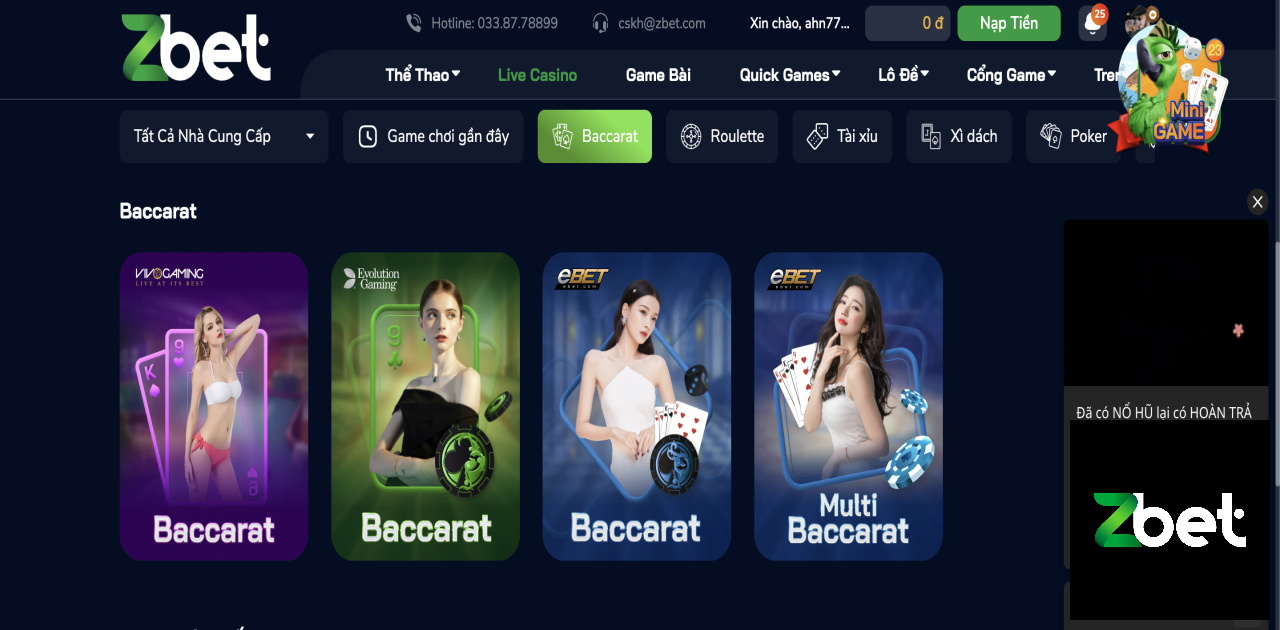 BACCARAT LIVE ZBET - CASINO ZBET - NHÀ CÁI ZBET